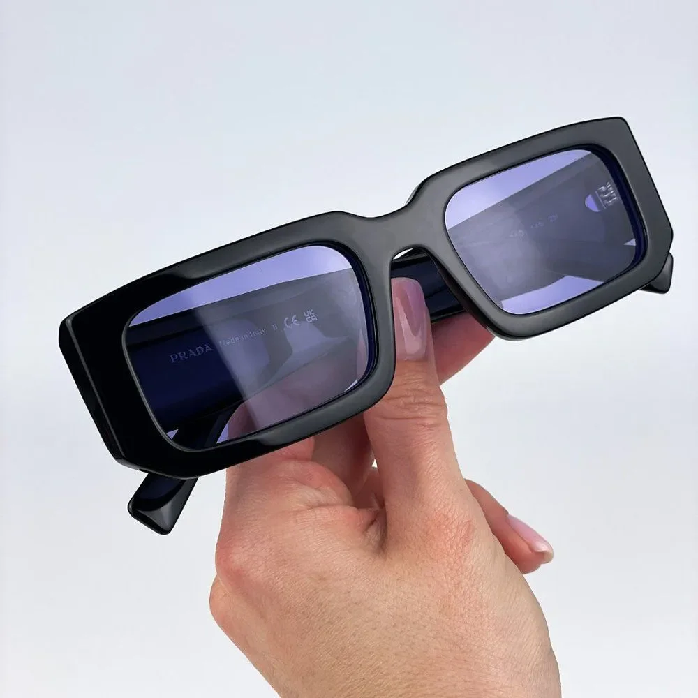 Prada PR06YS 02Z01O Sunglasses Black Blue Rectangle Unisex